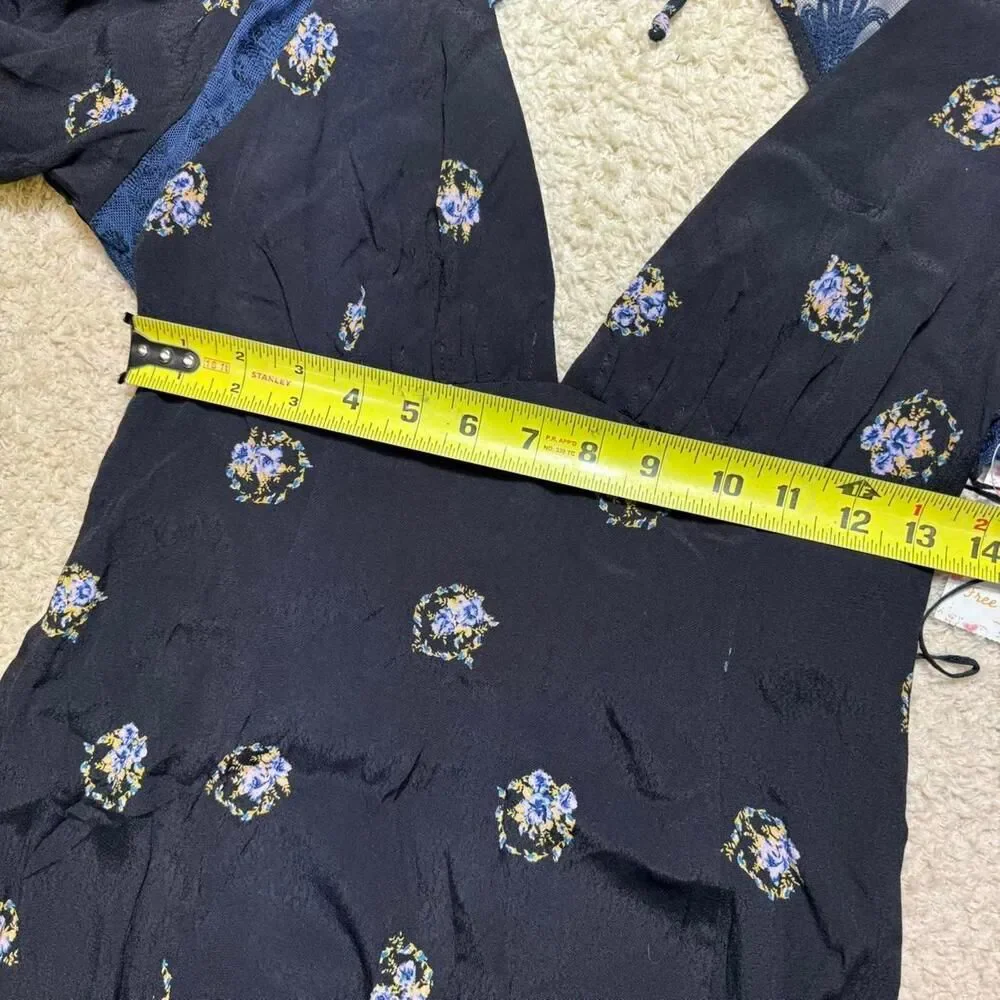Free People Mockingbird Embroidered Mini‎ Dress Black Combo Size 2 NWT